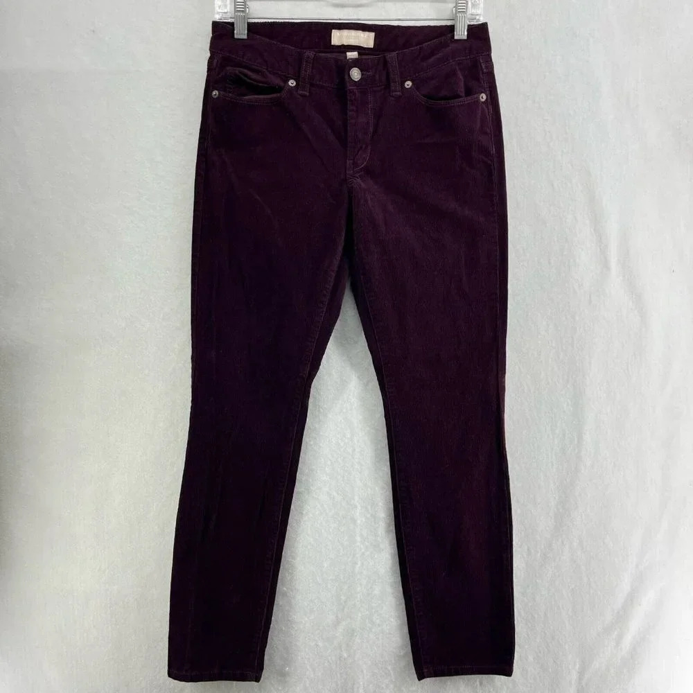 Banana Republic Corduroy Jeans Womens Sz 26P Purple Skinny Fit Low-Rise Stretch - Picture 1 of 12